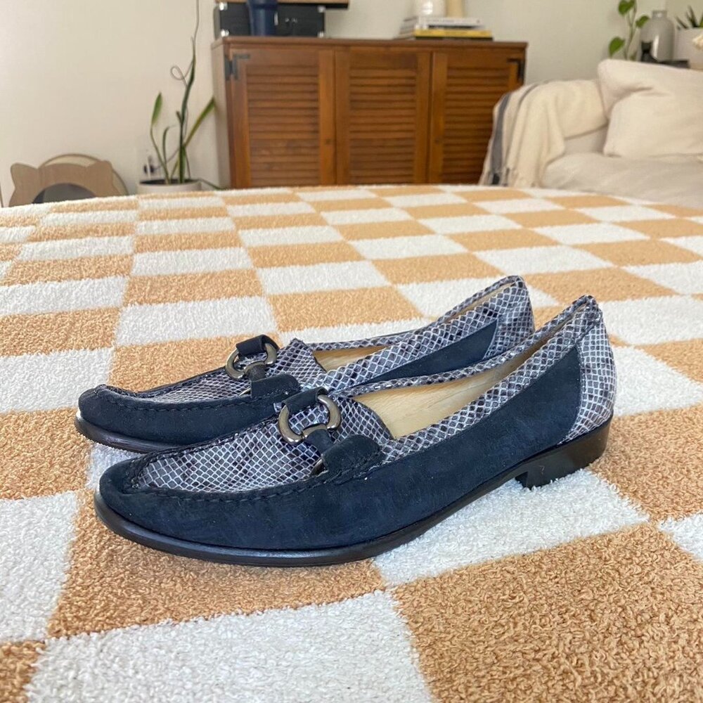 Amalfi Navy Suede & Gray Snake-Print Loafers